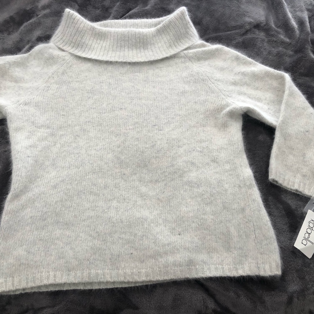 Angora long sleeve cowl sweater light grey